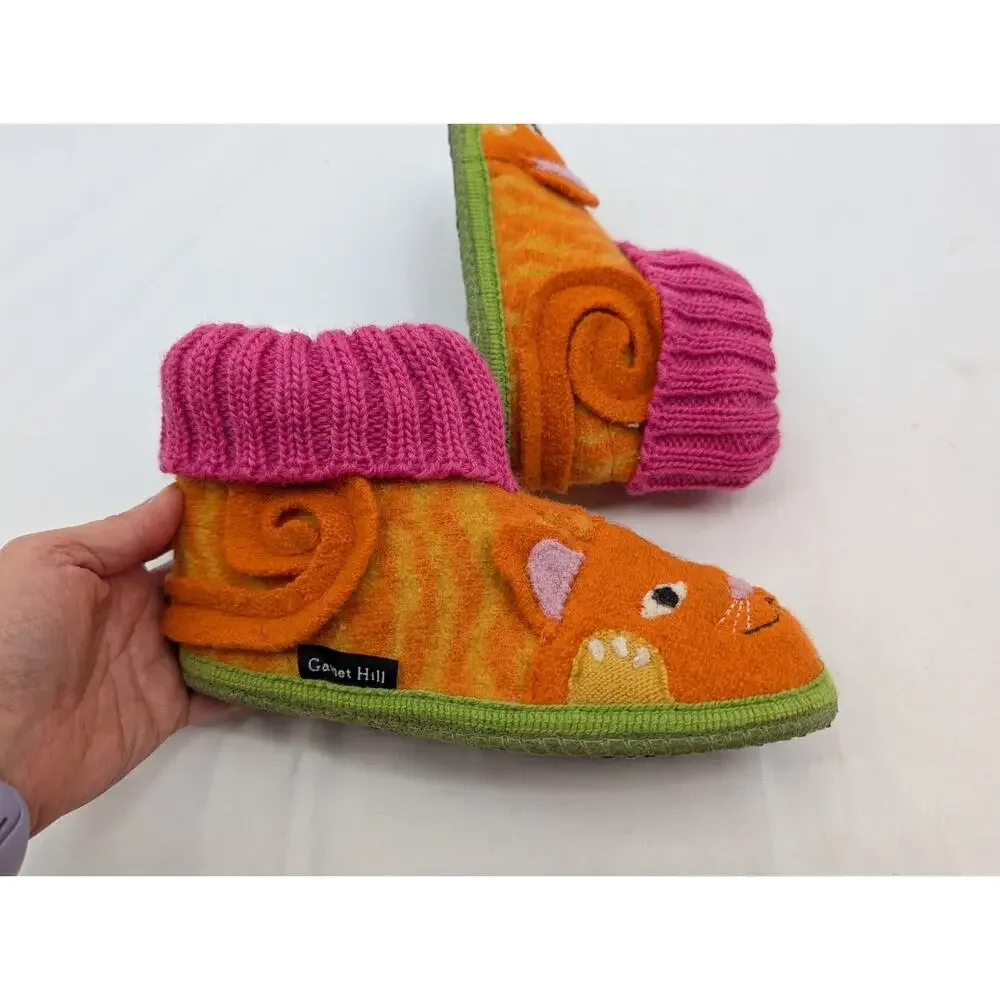Garnet Hill 100% New Wool Cat Slipper Kid Size 1 Unique Warm Comfy Lounge Casual